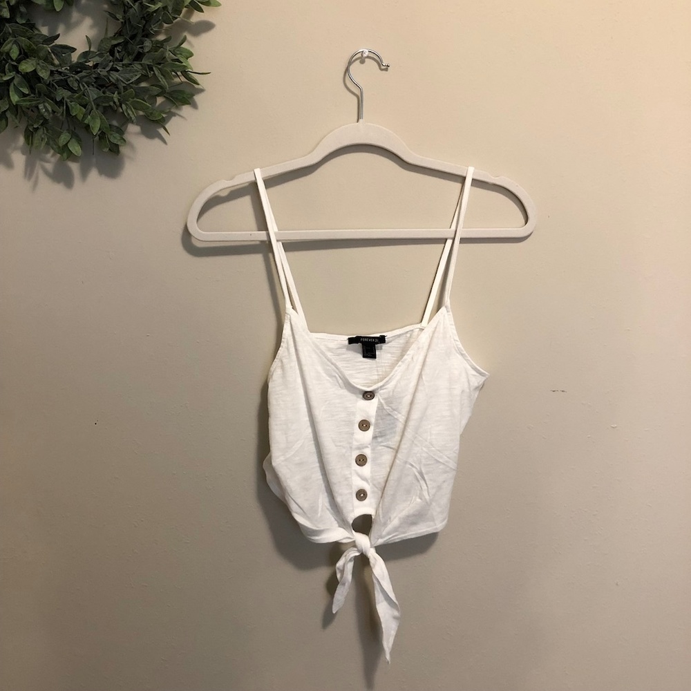 Forever 21 White Crop Top With Front
